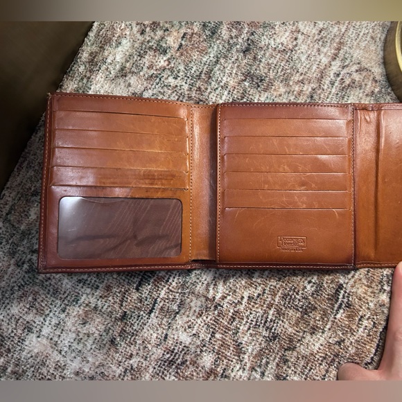 VTG DOONEY BOURKE AWL NAVY/ BRIT TAN FRENCH WALLET KISS LOCK COIN POCKET CARD - Picture 6 of 11